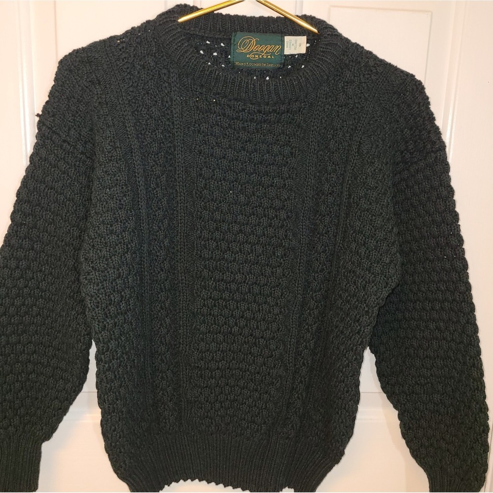 VTG Donegal black hand loomed 100% Cotton pullover sweater mens Small (??) Cable
